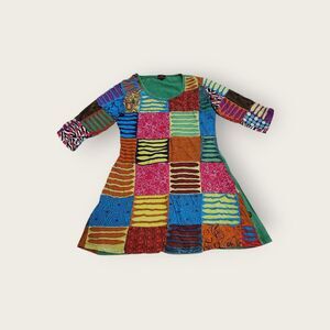 Vintage Y2k Rising International hippie boho patchwork 3/4 sleeve mini dress